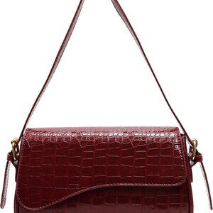 Trendy Red Vegan Leather Handbag with Adjustable Strap & Magnetic Closure